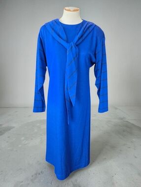 Vintage 1980's Nancy Greer Bright Blue Wool Dress Womens Size 10